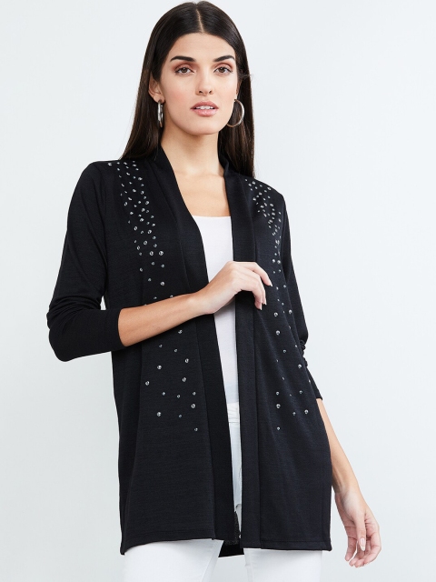 

max Women Black & White Printed Open Front Regular Shrug