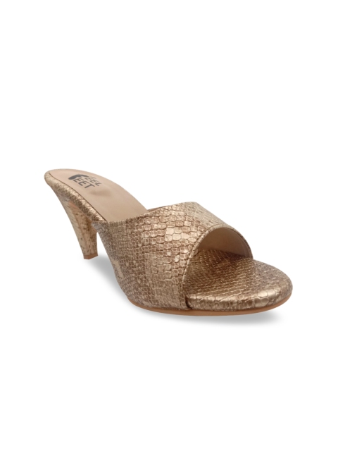 

FEEL FEET Women Gold-Toned Embellished Heels