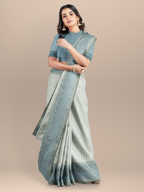 

BharatSthali Blue Woven Design Silk Cotton Banarasi Sustainable Saree