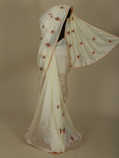 

Pothys White Embroidered Cotton Blend Saree