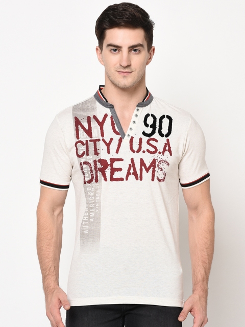 

Duke Men White Printed Mandarin Collar T-shirt