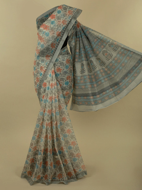 

Pothys Off-White & Grey Supernet Printed Saree