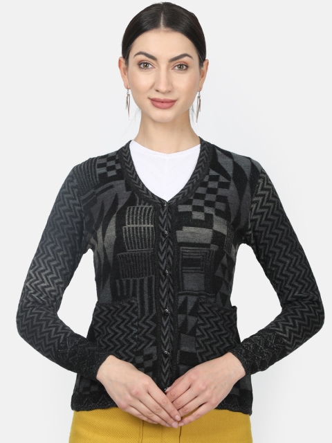 

Monte Carlo Women Black & Grey Self-Design Cardigan