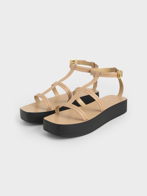 

CHARLES & KEITH Women Nude-Coloured Solid Heeled Boots