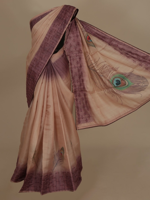 

Pothys Beige & Purple Jute Silk Printed Saree