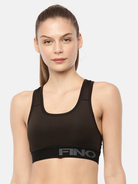 

FINO Black Solid Removable Padding Non-Wired Workout Bra 401_Black
