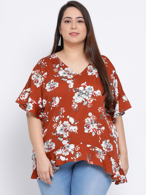 

Oxolloxo Women Rust-Red Floral Merry Printed Top