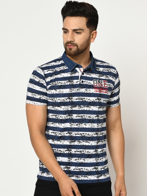 

Duke Men Blue Striped Polo Collar T-shirt