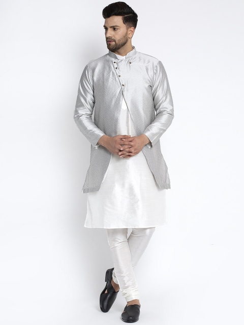 

Benstoke Men White Self Design Kurta with Pyjamas