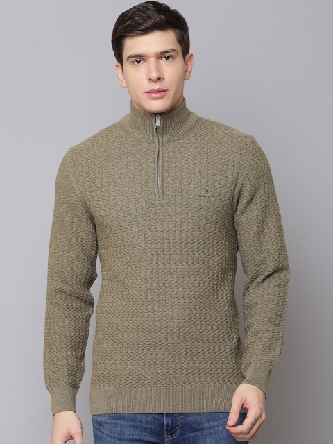 

GANT Men Khaki Self Design Pullover
