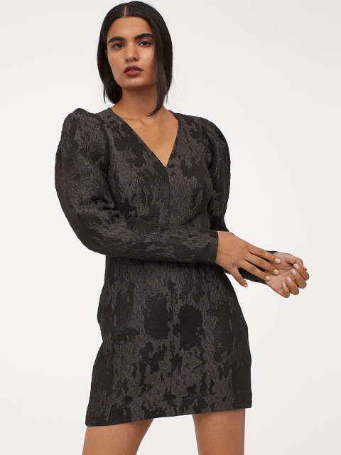

H&M Women Black Jacquard-Weave Sustainable Dress
