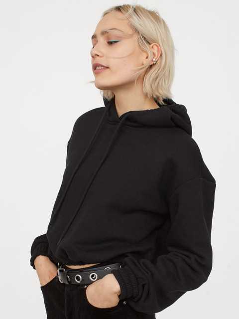 

H&M Women Black Boxy Hoodie