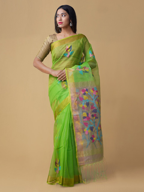

Unnati Silks Green Woven Design Maheshwari Saree