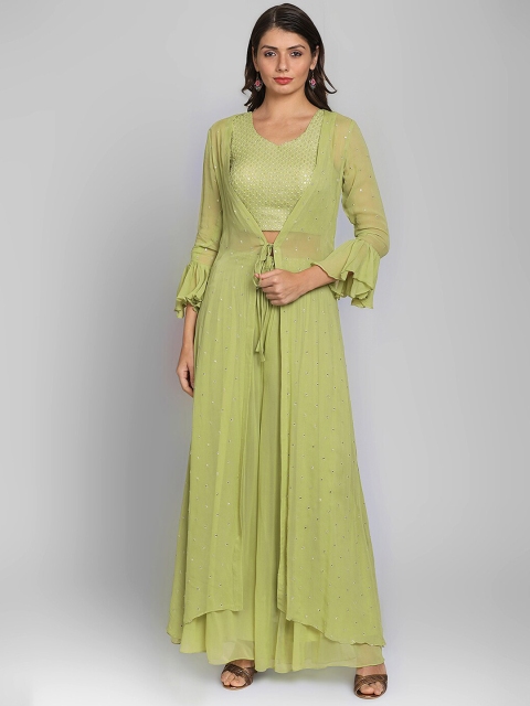 

Koskii Women Green Mehendi Sequins Georgette Designer Salwar Suit