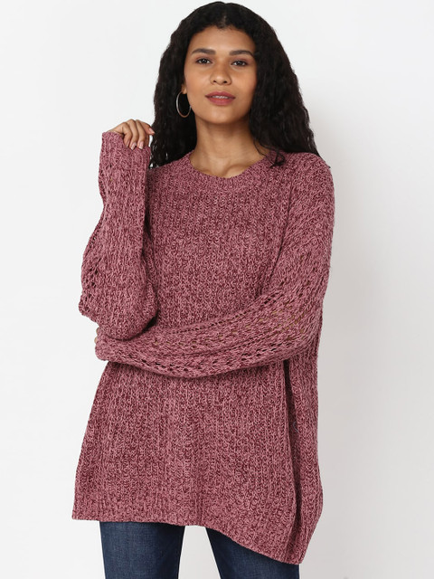 

AMERICAN EAGLE OUTFITTERS Women Pink Self Design Pullover Sweater