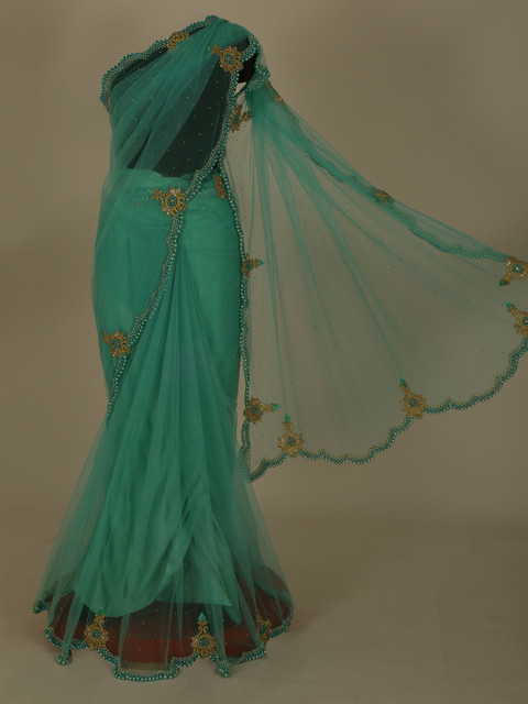 

Pothys Green & Gold-Toned Jute Silk Solid Saree