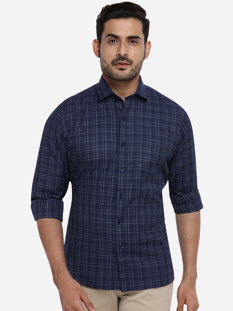 

Greenfibre Men Navy Blue & Grey Regular Fit Checked Casual Shirt