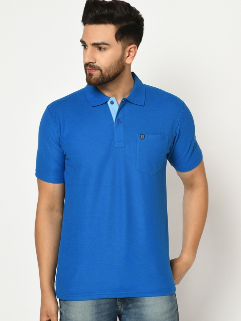 

Duke Men Blue Solid Polo Collar T-shirt