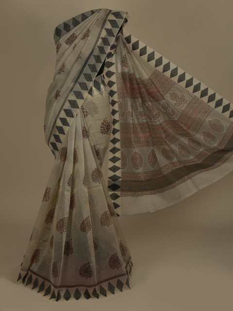 

Pothys Cream-Coloured Printed Saree