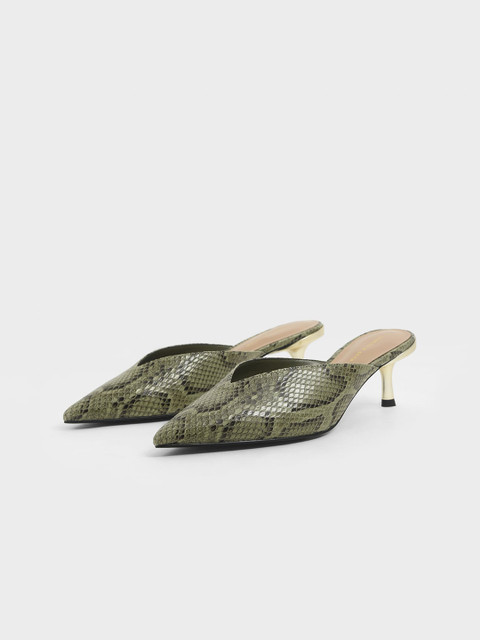 

CHARLES & KEITH Women Green Animal Textured Mules