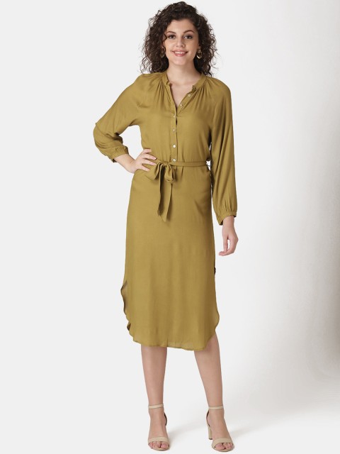 

DIVA WALK EXCLUSIVE Women Green Solid A-Line Dress
