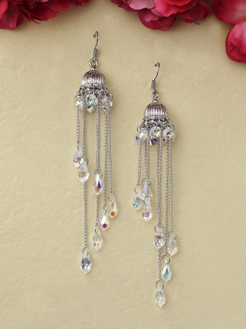 

Rubans Silver-Plated & White Handcrafted Contemporary Drop Earrings