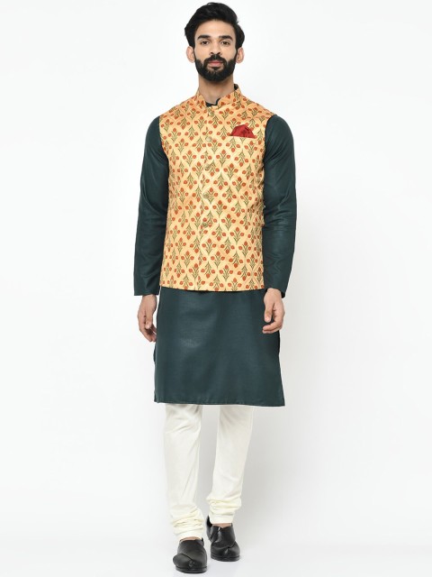 

Vartah Men Navy Blue Solid Kurta Set with Nehru Jacket