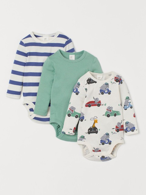

H&M Boys 3-Pack Cotton Bodysuits, White