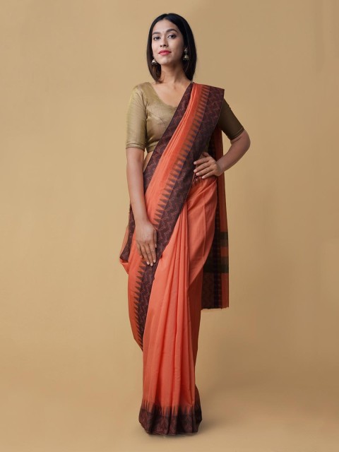 

Unnati Silks Orange Striped Banarasi Saree