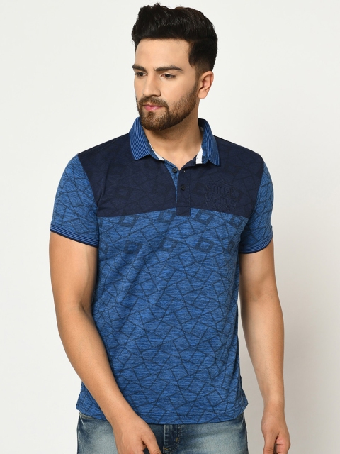 

Duke Men Blue Printed Polo Collar T-shirt