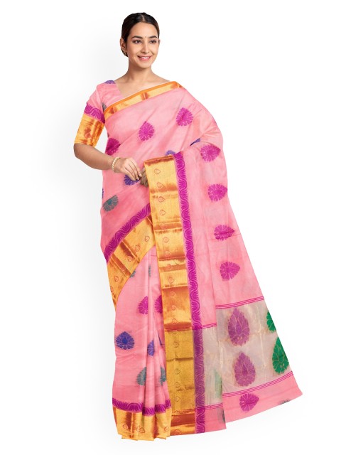 

KLM Fashion Mall Peach-Coloured Woven Design Saree