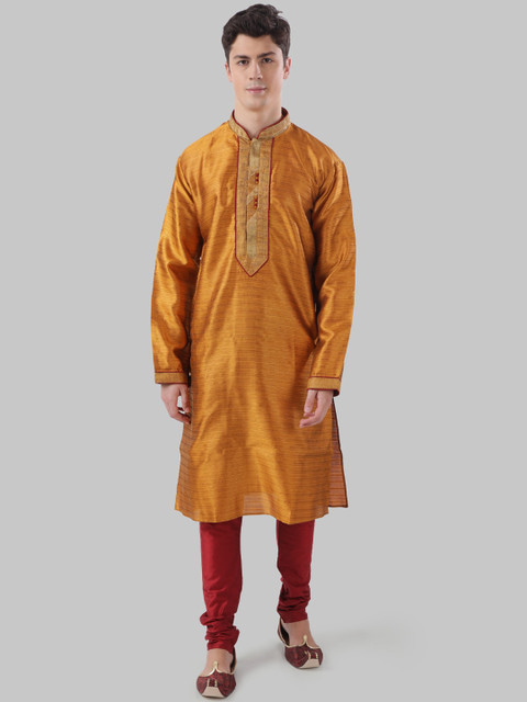 

Ethnix by Raymond Men Yellow Woven Design Straight Kurta