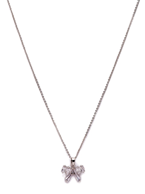 

Globus Silver-Plated Stone-Studded Bow-Shaped Pendant With Chain