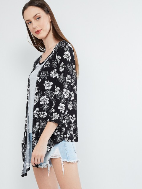 

max Women Black & White Floral Printed Open Front Shrug
