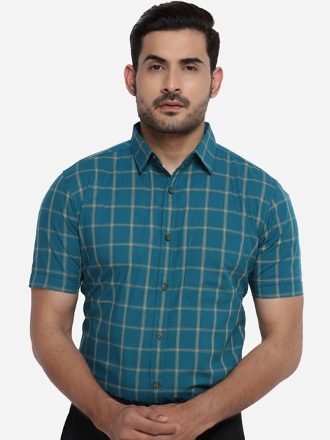 

JADE BLUE Men Teal Blue Slim Fit Checked Casual Shirt