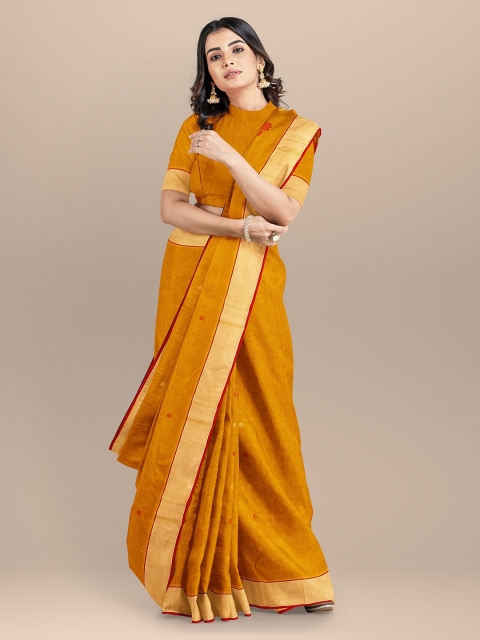 

BharatSthali Mustard Yellow Woven Design Silk Cotton Chanderi Sustainable Saree