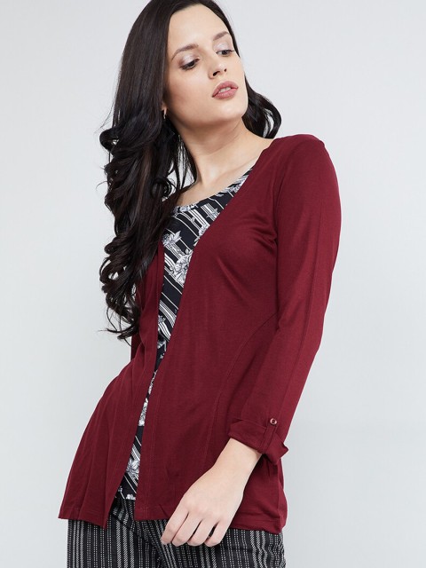 

max Women Maroon Solid Open Front Shrug