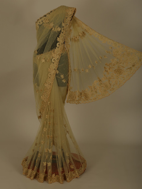 

Pothys Cream-Coloured Embroidered Jute Silk Saree