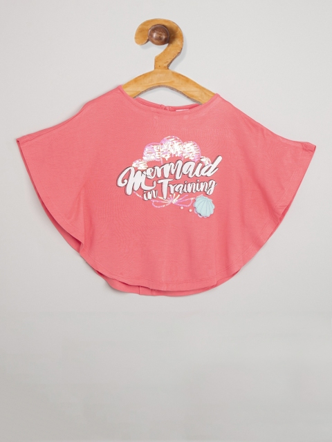 max Girls Orange Printed Round Neck T-shirt