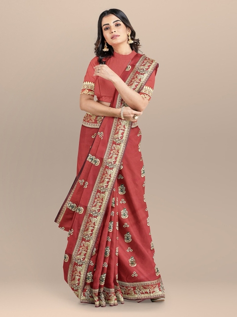 

BharatSthali Maroon Woven Design Silk Cotton Baluchari Saree