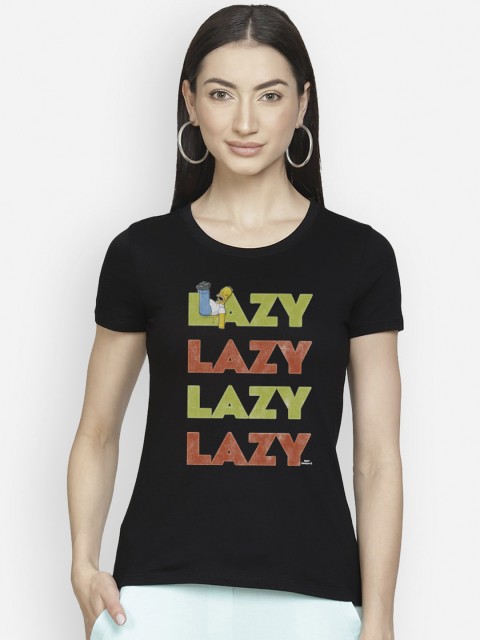 

Free Authority Women Black Simpsons Printed Round Neck T-shirt