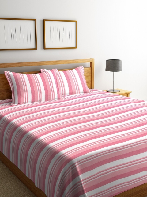 

KLOTTHE Pink & White Striped Sustainable 1 Bed Cover With 2 Pillow Covers