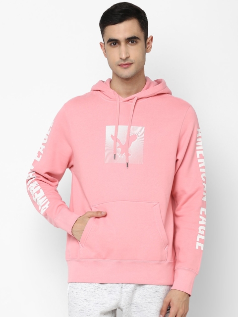 

AMERICAN EAGLE OUTFITTERS Men Pink Printed Hooded Sweatshirt