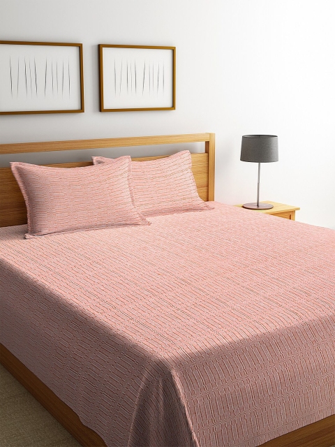 

KLOTTHE Orange Woven Design 250 TC Cotton 1 King Bed Cover with 2 Pillow Covers