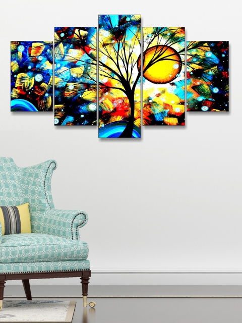 

Go Hooked Set Of 5 Blue & Yellow Digitally Printed Wall Art