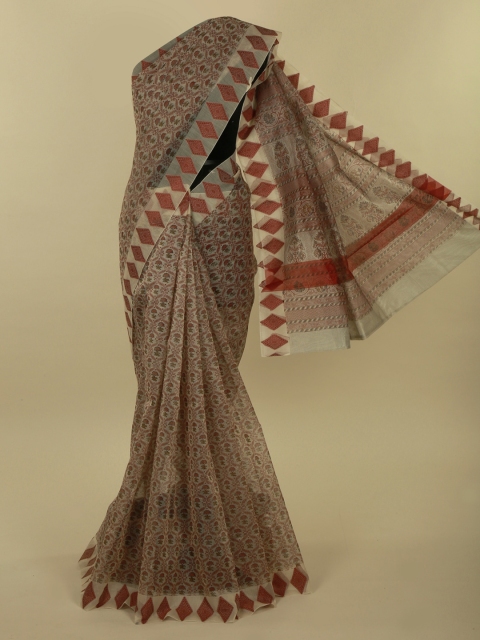 

Pothys Cream-Coloured Printed Supernet Saree