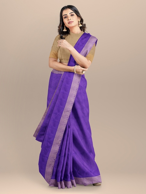 

BharatSthali Purple Solid Pure Silk Sustainable Saree