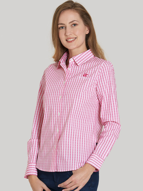 

Beverly Hills Polo Club Women Pink Regular Fit Striped Casual Shirt