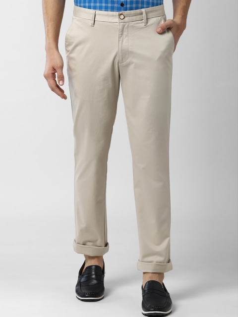 

Peter England Casuals Men Cream-Coloured Slim Fit Solid Regular Trousers