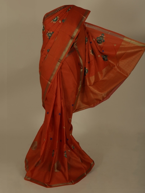 

Pothys Orange Embroidered Jute Silk Saree
